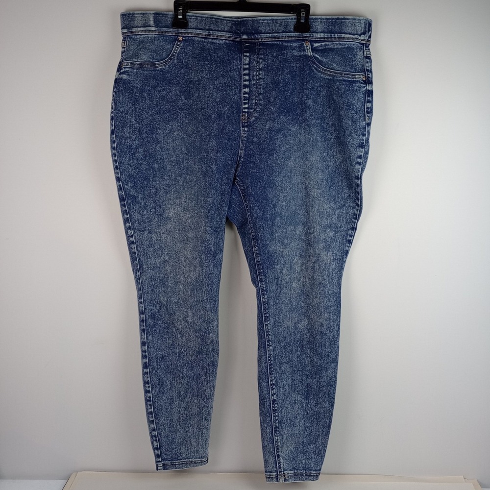 Terra & Sky Womens 2X Blue Acid Wash Pull On Stretch Skinny Denim Jegging Jeans